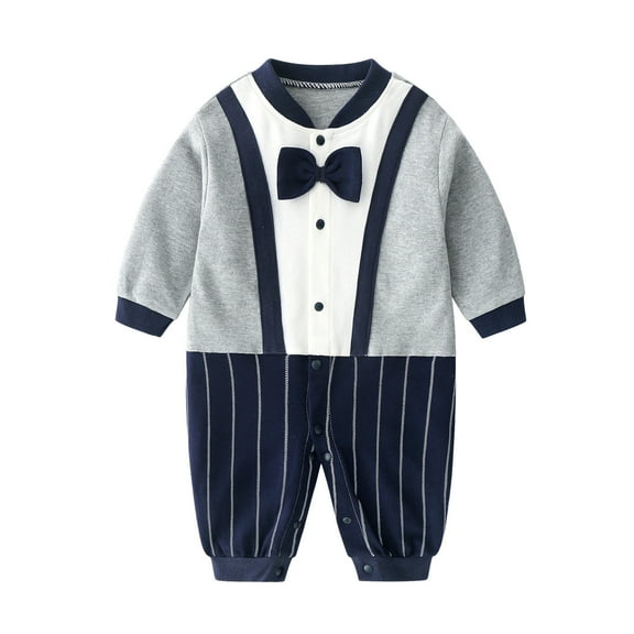 WRKEKC Infant Tuxedo Romper Contrast Striped Bow Tie Snap Buttons Thickened Warm Snug Fitting Fall Winter OutFitting for Boys and Girls 0-12 Months