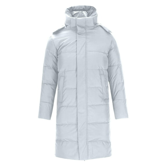 WRKEKC Down Jacket Mens Solid Color Long Sleeve Puffer Jacket with Zipper Pockets Buttons and Removable Hood for Warm Fall Winter Casual and Outdoor Wear