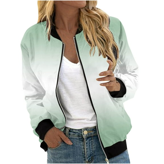 WRKEKC Jacket for Women Fashion Gradient Printed Pocketed Zipper Jacket Top Outerwear for Women Daily Wear Trendy Spring Fall Outfits