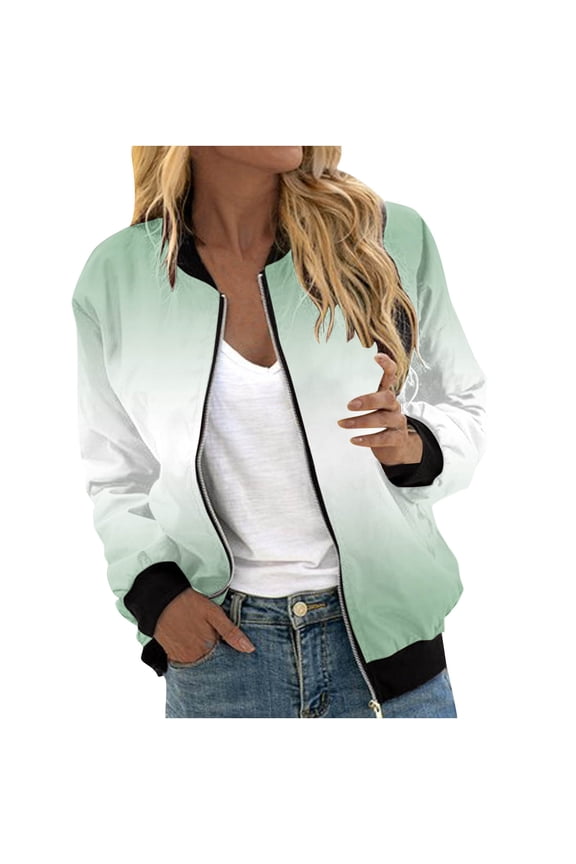 Jacket for Women Fashion Gradient Printed Pocketed Zipper Jacket Top Outerwear for Women Daily Wear Trendy Spring Fall Outfits