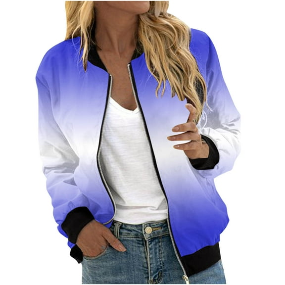 WRKEKC Jacket for Women Fashion Gradient Printed Pocketed Zipper Jacket Top Outerwear for Women Daily Wear Trendy Spring Fall Outfits