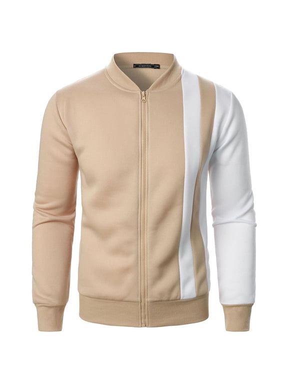 Jackets for Men No Hood Color Block Stand Collar Zipper Sweatshirt Jacket Long Sleeve Casual Open-Front Outerwear Fall Winter for Men