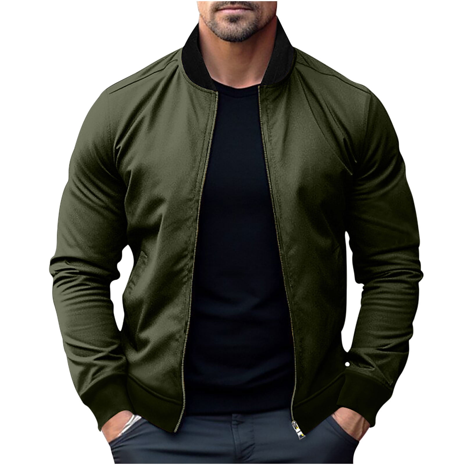 WRKEKC Jackets for Men No Hood Elastic Short Stand Collar Zipper