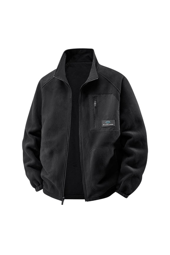 Jackets for Men No Hood Reversible Outdoor Cargo Jacket with Multi-Pockets Zipper Long Sleeve Hiking Workwear Fall Winter Outerwear for Men