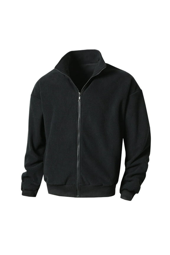 Jackets for Men No Hood Solid Color Fleece Jacket with Zipper Pockets Long Sleeve Casual Outerwear Fall Winter Warm for Men