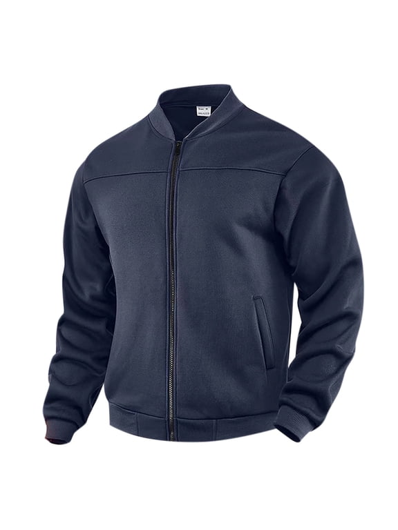 Jackets for Men No Hood Solid Color Zipper Loose Fitting Pocket Collared Jacket Long Sleeve Casual Fall Winter Outerwear for Men