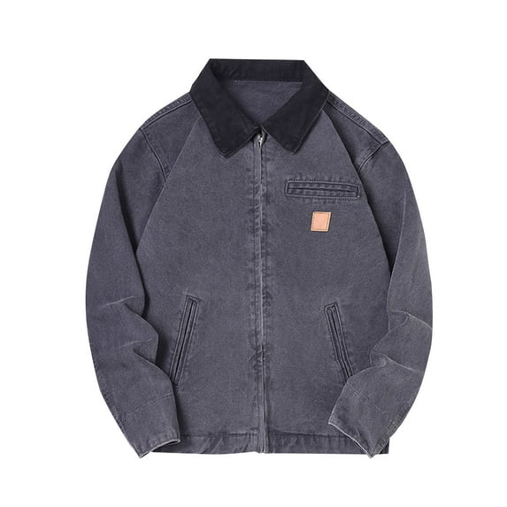 WRKEKC Jackets for Men No Hood Solid Color Zipper Pocket Collared Shirt Jacket Long Sleeve Casual Outerwear Fall Winter Stylish for Men
