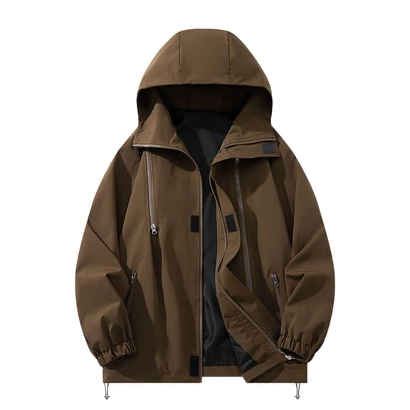 WRKEKC Jackets for Men Solid Color Long Sleeve Hooded Jacket Windproof Waterproof for Outdoor Fall Winter Hiking and Camping Wear