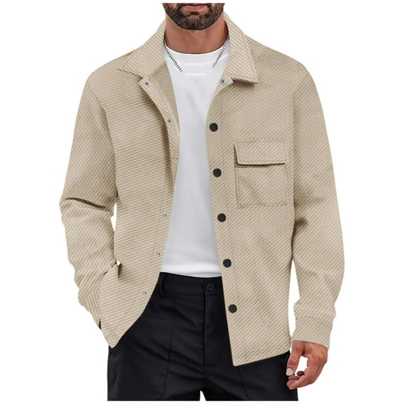 WRKEKC Jackets for Men Winter Solid Color Long Sleeve Lapel Pocket Button No Hood Casual Outerwear Jacket for Fall and Winter