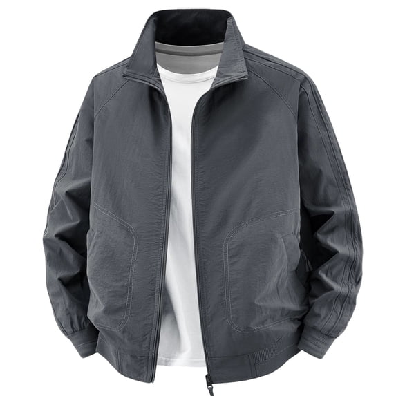 WRKEKC Jackets for Men Winter Stand Collar Raglan Long Sleeve Zip-Up Outerwear With Side Pockets for Everyday Casual Use