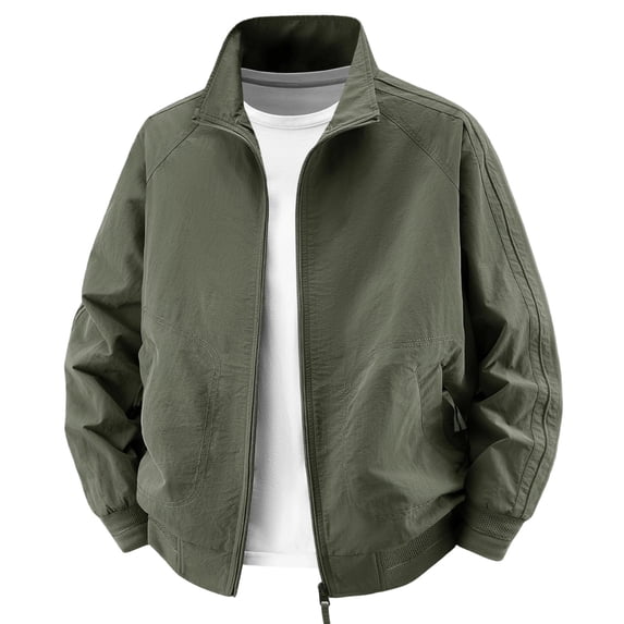 WRKEKC Jackets for Men Winter Stand Collar Raglan Long Sleeve Zip-Up Outerwear With Side Pockets for Everyday Casual Use