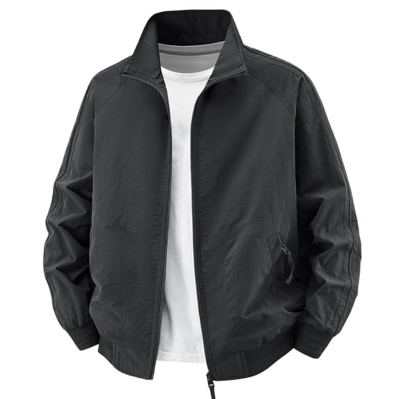 WRKEKC Jackets for Men Winter Stand Collar Raglan Long Sleeve Zip-Up Outerwear With Side Pockets for Everyday Casual Use