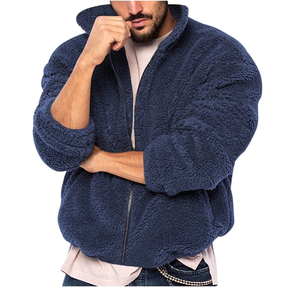 WRKEKC Jackets for Men with Hood Double-Faced Fleece Zipper Hoodie Jacket Long Sleeve Casual Fall Winter Warm Outerwear for Men