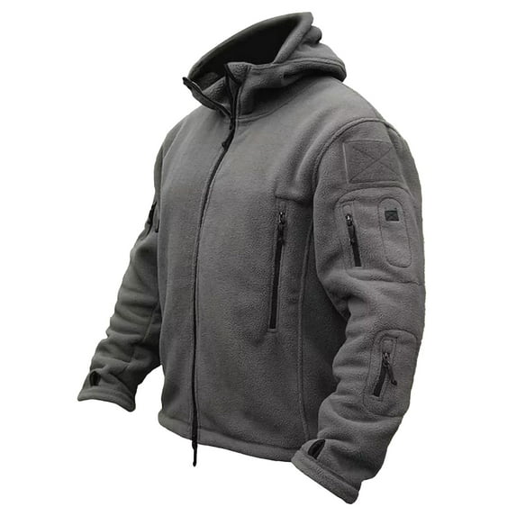 WRKEKC Jackets for Men with Hood Outdoor Fleece Lined Warm Jacket Multi-Pocket Zipper Hooded Casual Fall Winter Outerwear for Men