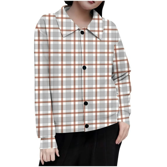 WRKEKC Jackets for Women Trendy All Over Print Crew Neck Long Sleeve Collared Button Down Top for Daily Casual Outfits