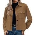 thumbnail image 1 of WRKEKC Jacket for Women Trendy Cropped Corduroy Button Down Puffer Jacket Long Sleeve Shirt Jacket for Women Fall Winter Distinctive Color Outfits, 1 of 7