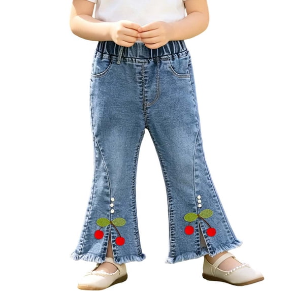 WRKEKC Jeans for Girls Flared Split Hem Butterfly Tie Micro Flare Denim with Pockets Stretchy Fit 6 Months-5 Years