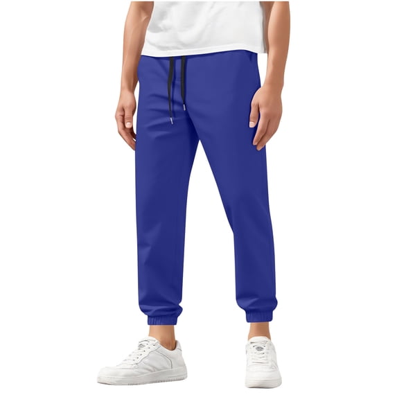 WRKEKC Joggers for Men Solid Color Elastic Waist Cuffed Drawstring Athletic Pocket Stylish Comfortable Long Pants for Men's Sports and Leisure