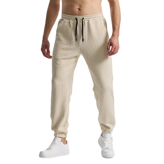 WRKEKC Joggers for Men Solid Color Textured Drawstring Elastic Waist Cuffed Sweatpants Comfortable Fall Winter Sports Daily Lounge Trousers