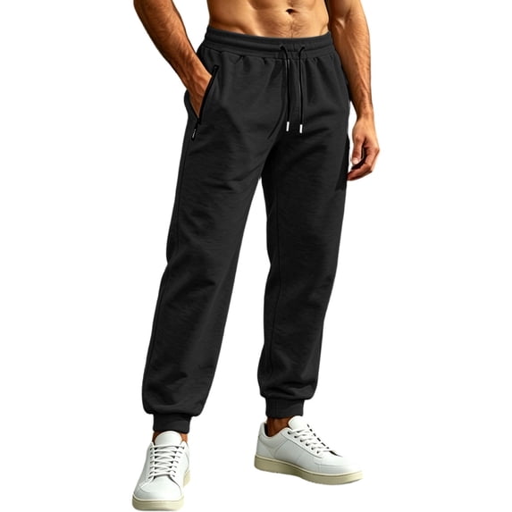 WRKEKC Joggers for Men Solid Drawstring Elastic Waist Cuffed Trousers Loose Casual Sport Summer Breathable Lightweight Everyday