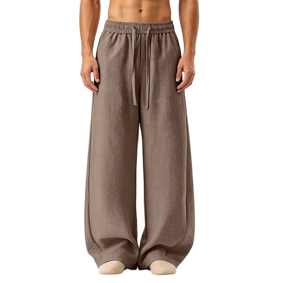 WRKEKC Joggers for Men Solid Drawstring Elastic Waist Curved Leg Pocket Trousers Loose Casual Sport Summer Breathable Lightweight