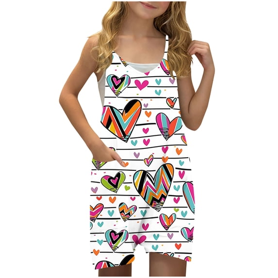 WRKEKC Jumpsuit for Girls Sleeveless Floral Print Spaghetti Strap Romper with Pockets Summer Casual Short Overalls for Kids 5-14 Years