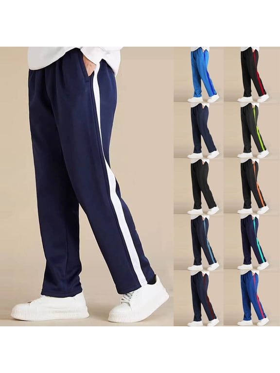 Kids Athletic Pants Side Stripe Elastic Waist Sweatpants with Pockets for Boys Girls 8-18 Years Fall Winter Sports Wear