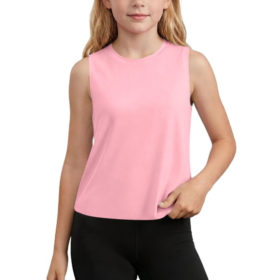 WRKEKC Kids Athletic Tank Tops Solid Color Round Neck Sleeveless Quick Dry Breathable Sporty for 5-15 Years