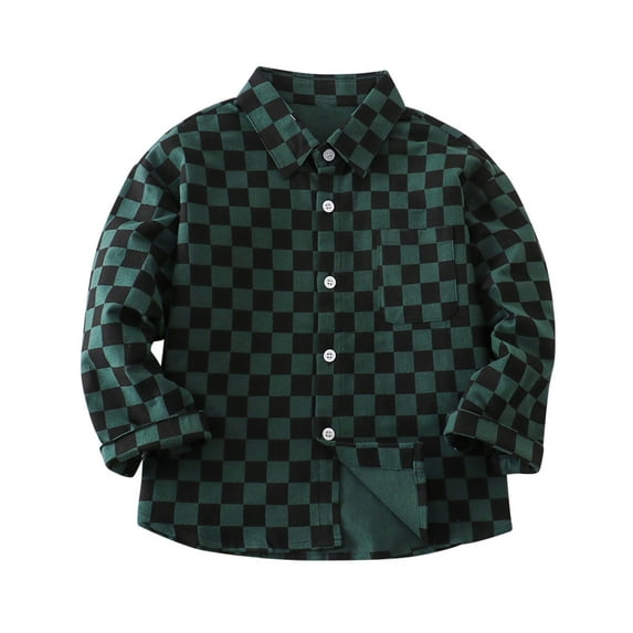 WRKEKC Kids Boy and Girls Checkered Print Shirt Button-Front Long Sleeve Collared Casual Top for 1-7 Years Fall Winter Wear