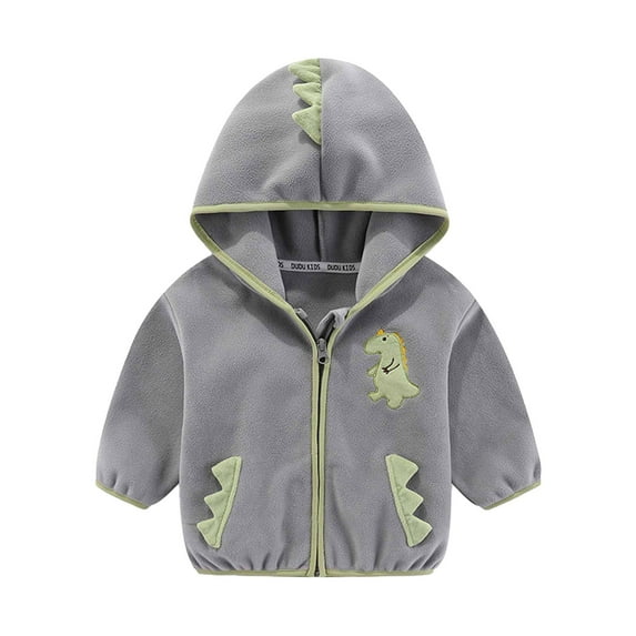 WRKEKC Kids Boy and Girls Dinosaur Print Warm Fleece Jacket Hooded Zipper Front Long Sleeve Solid Color Fall Winter Outerwear for 11 Months-5 Years