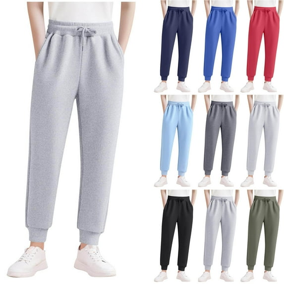 WRKEKC Kids Color-Block Sweatpants Side-Stripe Cuffed-Hem Elastic-Waist Warm Fleece-Lined Stretchy Comfy Sports Pants for Kids 5-16 Years