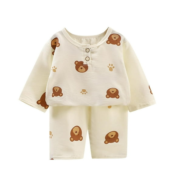 WRKEKC Kids Fall Outfits for Girls Boys 6 Months-13 Years Bear Print Breathable Long Sleeve Top and Pants Two Piece Cozy Winter Loungewear Set