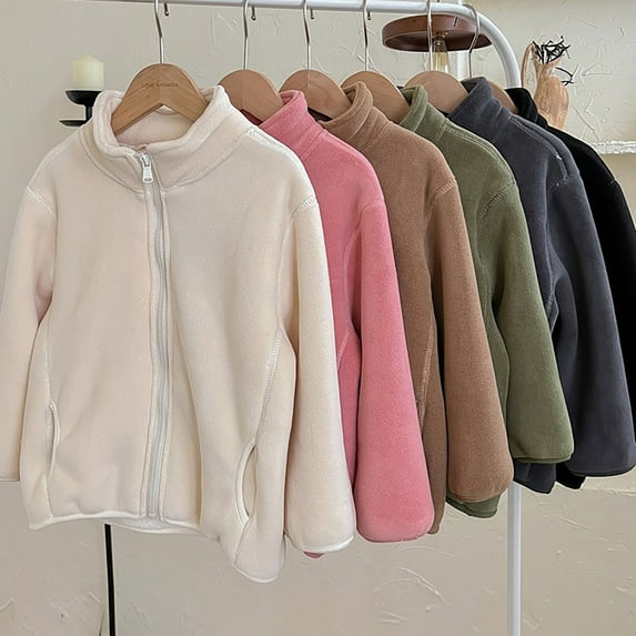 WRKEKC Kids Fleece Jacket Solid Color Long Sleeve Hoodless Jacket for Girls and Boys 1-14 Years Warm Cozy Casual Outerwear Fall Winter Jackets
