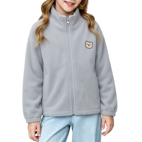 WRKEKC Kids Fleece Jacket Solid Color Stand Collar Full Zip Long Sleeve Warm Sherpa Lined Jacket for 3-12 Years