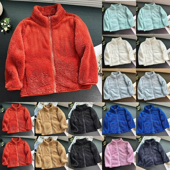 WRKEKC Kids Fleece Jacket Stand Collar Full Zip Jacket for Girls and Boys 4-16 Years Solid Colors Casual Outerwear Comfortable Fall Winter Jackets
