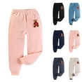 thumbnail image 1 of WRKEKC Kids Fleece Sweatpants Bear Embroidery Drawstring Elastic Waist Cuffed Hem Warm Stretchy Comfy Fall Winter Pants for 3-14 Years, 1 of 8