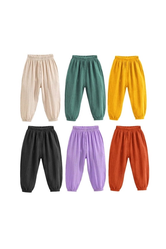 Kids Pants Mosquito Repellent Lantern Leg Double Layer Cotton Gauze Soft Lightweight Breathable Comfy Summer Pants for Boys Girls 1-7 Years Summer Fall Wear