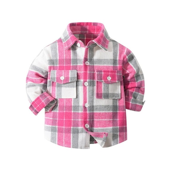 WRKEKC Kids Plaid Shirt Button-Front Long Sleeve Collared Pockets Plaid Print Fall Winter Outerwear for Boys and Girls 2-10 Years