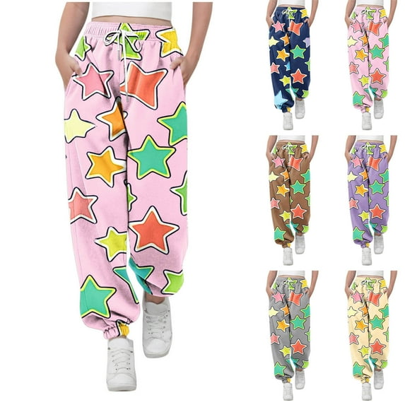 WRKEKC Kids Printed Sweatpants Abstract Pattern Drawstring Elastic Waist Cuffed Hem Lightweight Breathable Comfy Spring Summer Pants for 3-14 Years
