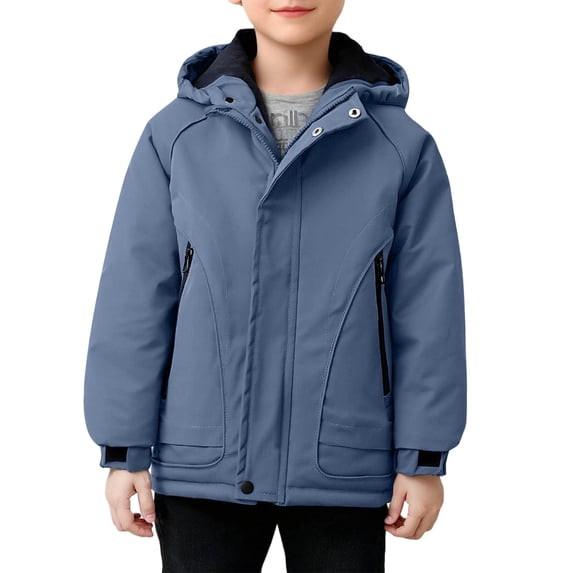 WRKEKC Kids Puffer Jacket Multi Cargo Pocket Hooded Full Zip Fleece Lined Thick Warm Long Sleeve Outdoor Outer Coats for 4-14 Years
