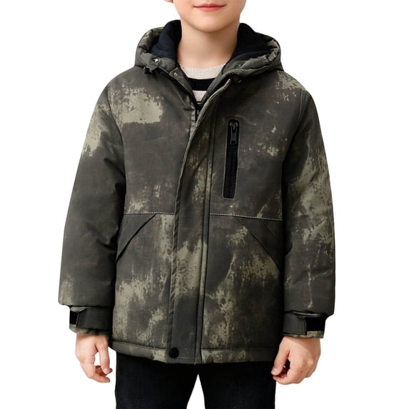 WRKEKC Kids Puffer Jacket Multi Cargo Pocket Hooded Full Zip Fleece Lined Thick Warm Long Sleeve Outdoor Outer Coats for 4-14 Years
