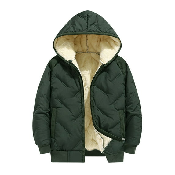 WRKEKC Kids Puffer Jacket Solid Color Windproof Water-Resistant Hooded Coat with Sherpa Lining Zipper Front Mid-Length Warm Outerwear for Kids 3-14 Years