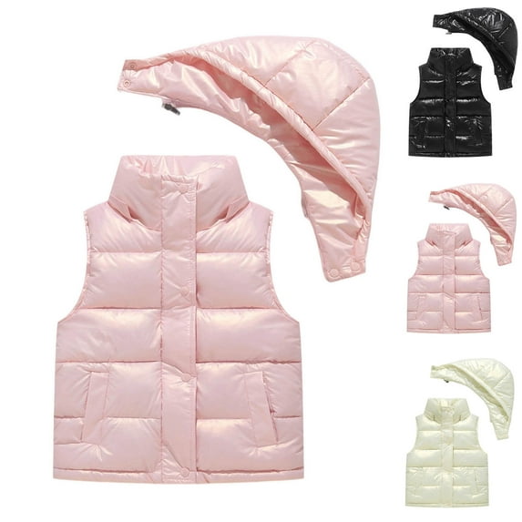 WRKEKC Kids Puffer Vest Solid Color Detachable Hooded Vest for Girls and Boys 2-15 Years Warm Casual Outerwear Fall Winter Jackets