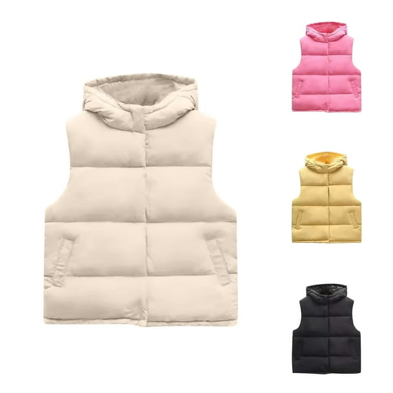 WRKEKC Kids Puffer Vest Solid Color Hooded Sleeveless Vest for Girls Boys 4-12 Years Warm Cozy Casual Outerwear Fall Winter Jackets