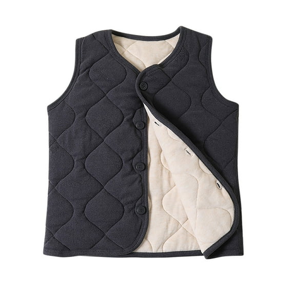 WRKEKC Kids Puffer Vest Solid Color Quilted Sleeveless Jacket Thickened Fleece Lined Warm Outerwear for 8-15 Years Boys and Girls