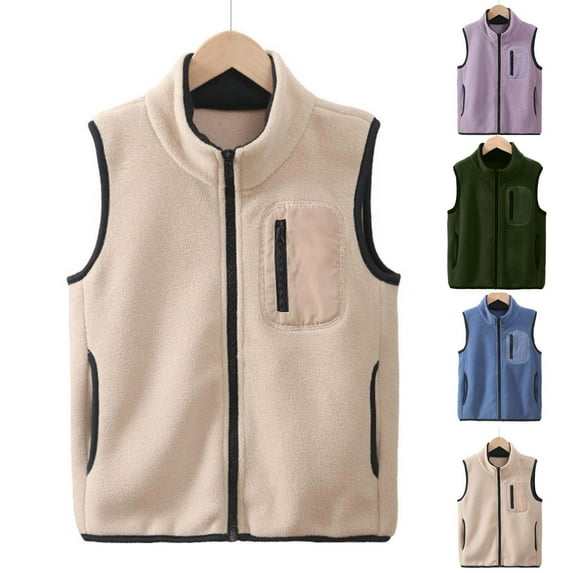 WRKEKC Kids Puffer Vest Solid Color Sleeveless Full Zip Vest for Girls Boys 4-18 Years Warm Cozy Casual Outerwear Fall Winter Jackets