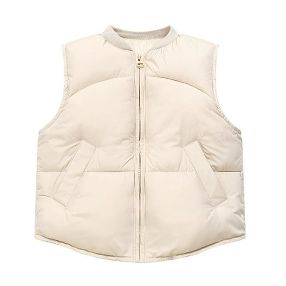 WRKEKC Kids Puffer Vest Solid Color Stand Collar Zip Up Sleeveless Warm Outerwear Casual Jacket with Pockets for 3-12 Years Boys and Girls Fall and Winter