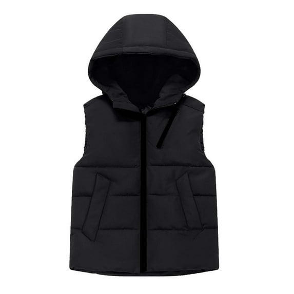 WRKEKC Kids Quilted Puffer Vest Sleeveless Hooded Full-Zip Solid Color Lightweight for Boys and Girls 3-11 Years Fall Winter Outerwear