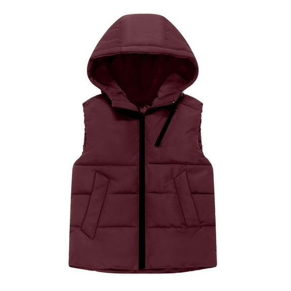 WRKEKC Kids Quilted Puffer Vest Sleeveless Hooded Full-Zip Solid Color Lightweight for Boys and Girls 3-11 Years Fall Winter Outerwear