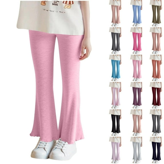 WRKEKC Kids Ribbed Flare Leggings Ruffled Hem Elastic Waist Convertible Wear Stretchy Comfy Trendy Casual Activewear Multiple Colors Fall Winter Pants for Kids 2-8 Years
